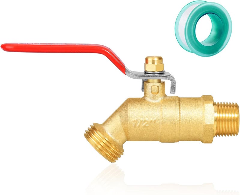 SIGURANTA 1/2" NPT × 3/4" GHT Brass Outdoor Spigot - 1/4-Turn Heavy-Duty Sillcock Hose Bibb, Patio Sillcock for Garden Hose/Car Washing, Ideal as Garden Faucet（Long Handle + Leak-Proof Tape） - Image 1